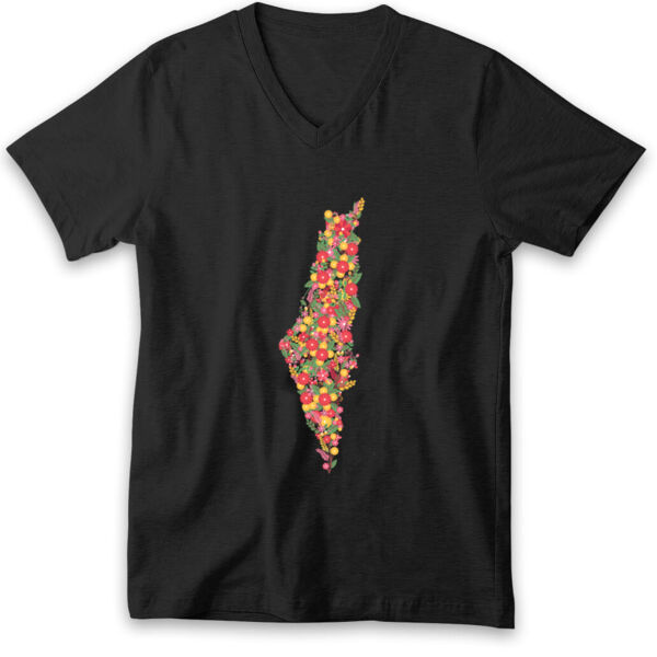 Floral Palestine Map V-neck Tshirt Thumbnail