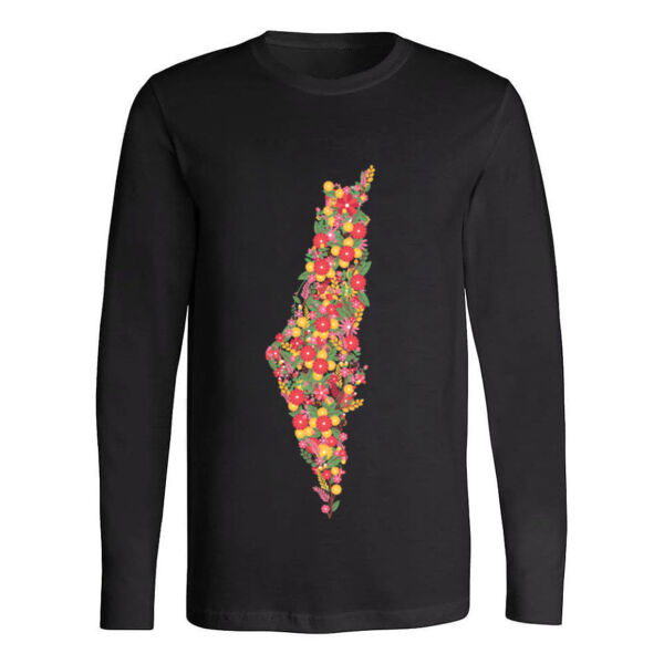 Floral Palestine Map Long Sleeve Shirt Thumbnail