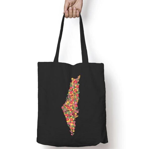 Floral Palestine Map Tote Bag With Pocket Thumbnail